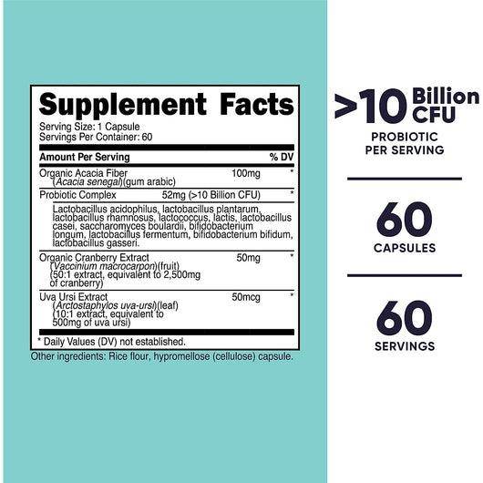 Nutricost Probiotic Complex for Women 10 Billion CFU with Acacia Fiber, Uva Ursi, & Cranberry Extract 60 Capsules Non-GMO & Gluten Free