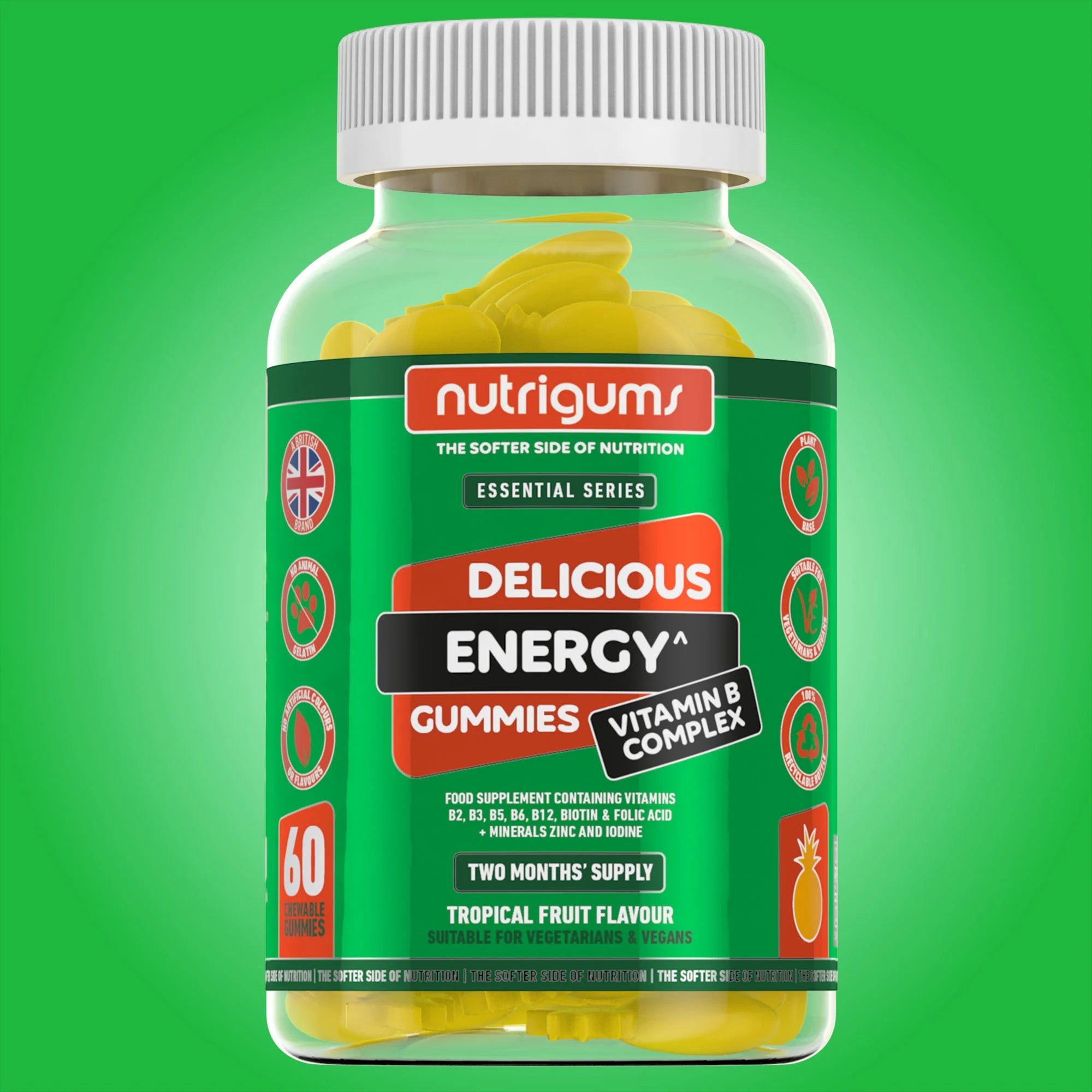 Nutrigums Energy (Vitamin B Complex) Tropical Fruit Flavour - 60 Vegan Gummies