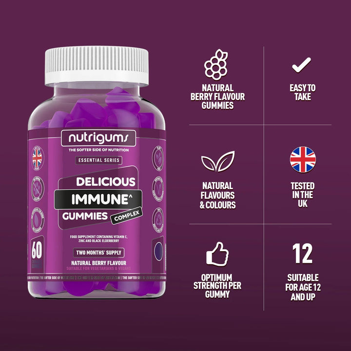 Nutrigums Immune Complex (Elderberry, Vitamin C and Zinc) Blueberry Flavour - 60 Vegan Gummies