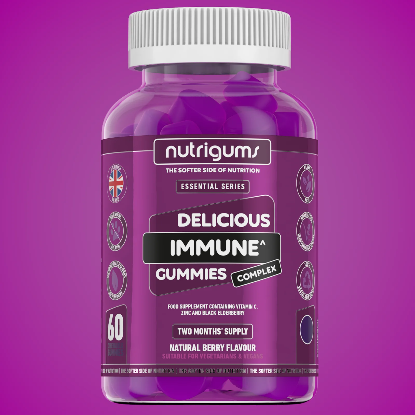 Nutrigums Immune Complex (Elderberry, Vitamin C and Zinc) Blueberry Flavour - 60 Vegan Gummies