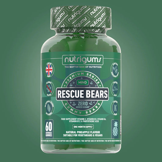 Nutrigums Rescue Bears (Stress & Anxiety) No Added Sugar Pineapple Flavour - 60 Vegan Gummies