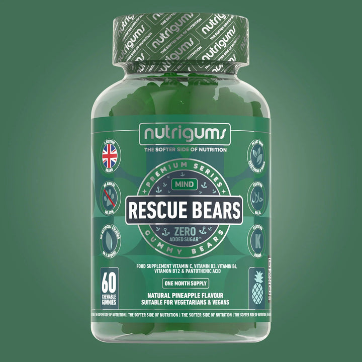 Nutrigums Rescue Bears (Stress & Anxiety) No Added Sugar Pineapple Flavour - 60 Vegan Gummies