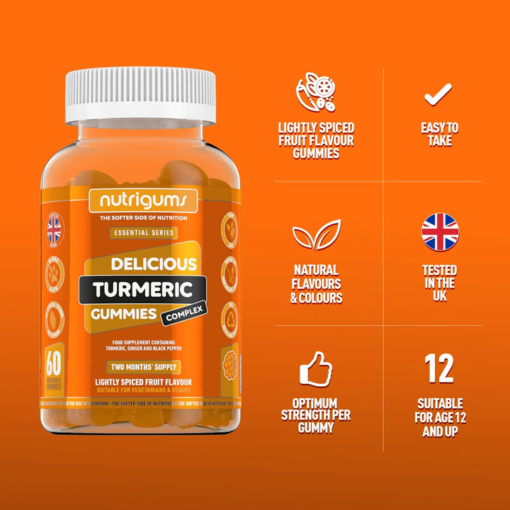 Nutrigums Turmeric Ginger and Black Pepper, Light Spiced Fruit Flavour - 60 Vegan Gummies