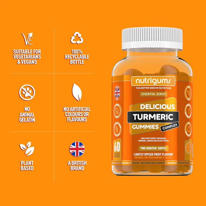 Nutrigums Turmeric Ginger and Black Pepper, Light Spiced Fruit Flavour - 60 Vegan Gummies