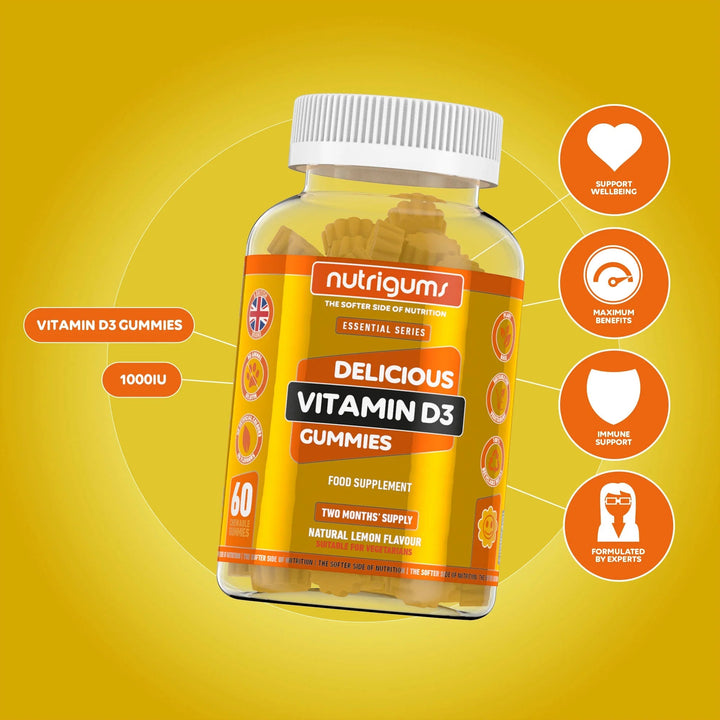 Nutrigums Vitamin D3 1000 IU Lemon Flavour - 60 Vegetarian Gummies