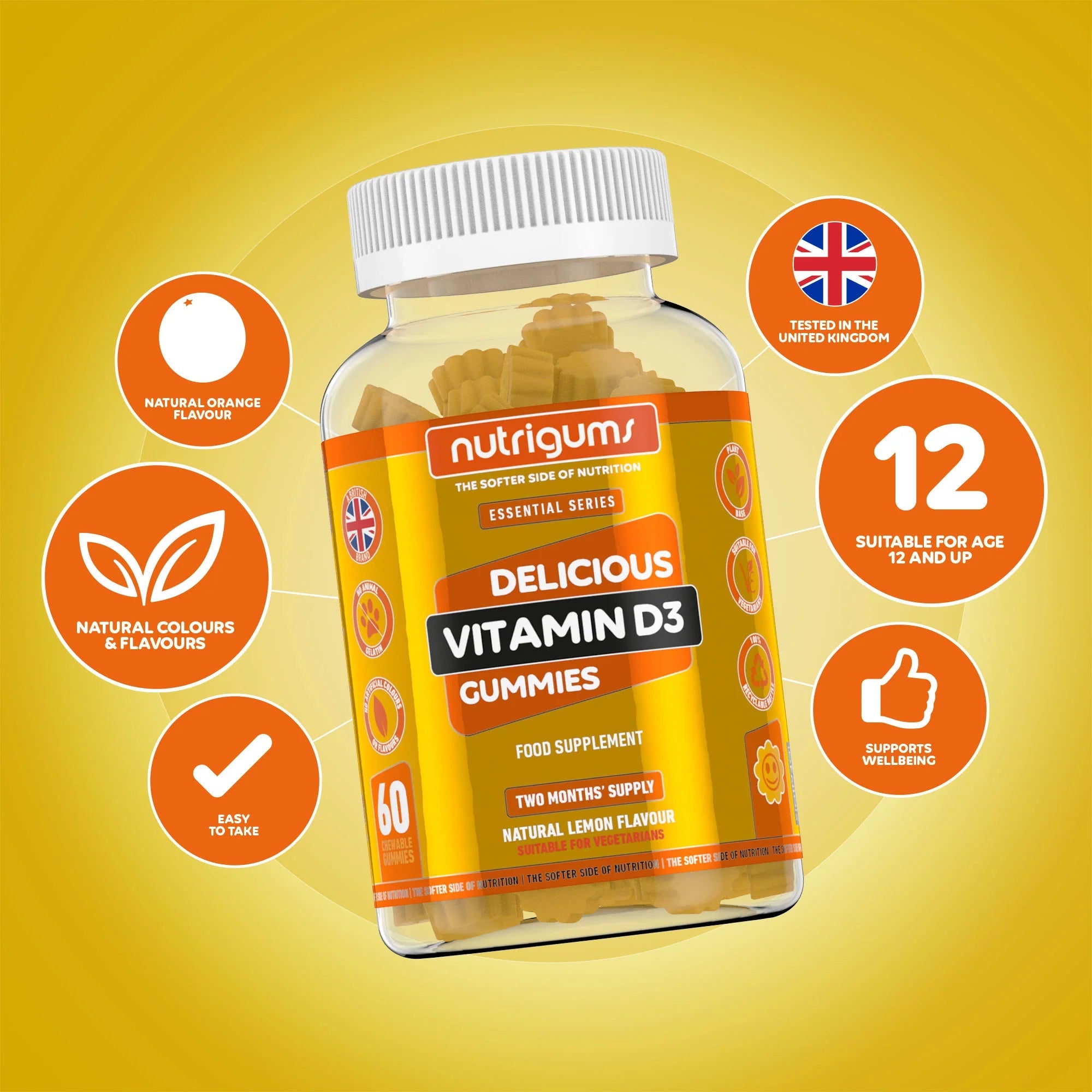 Nutrigums Vitamin D3 1000iu Lemon Flavour - 60 Vegetarian Gummies