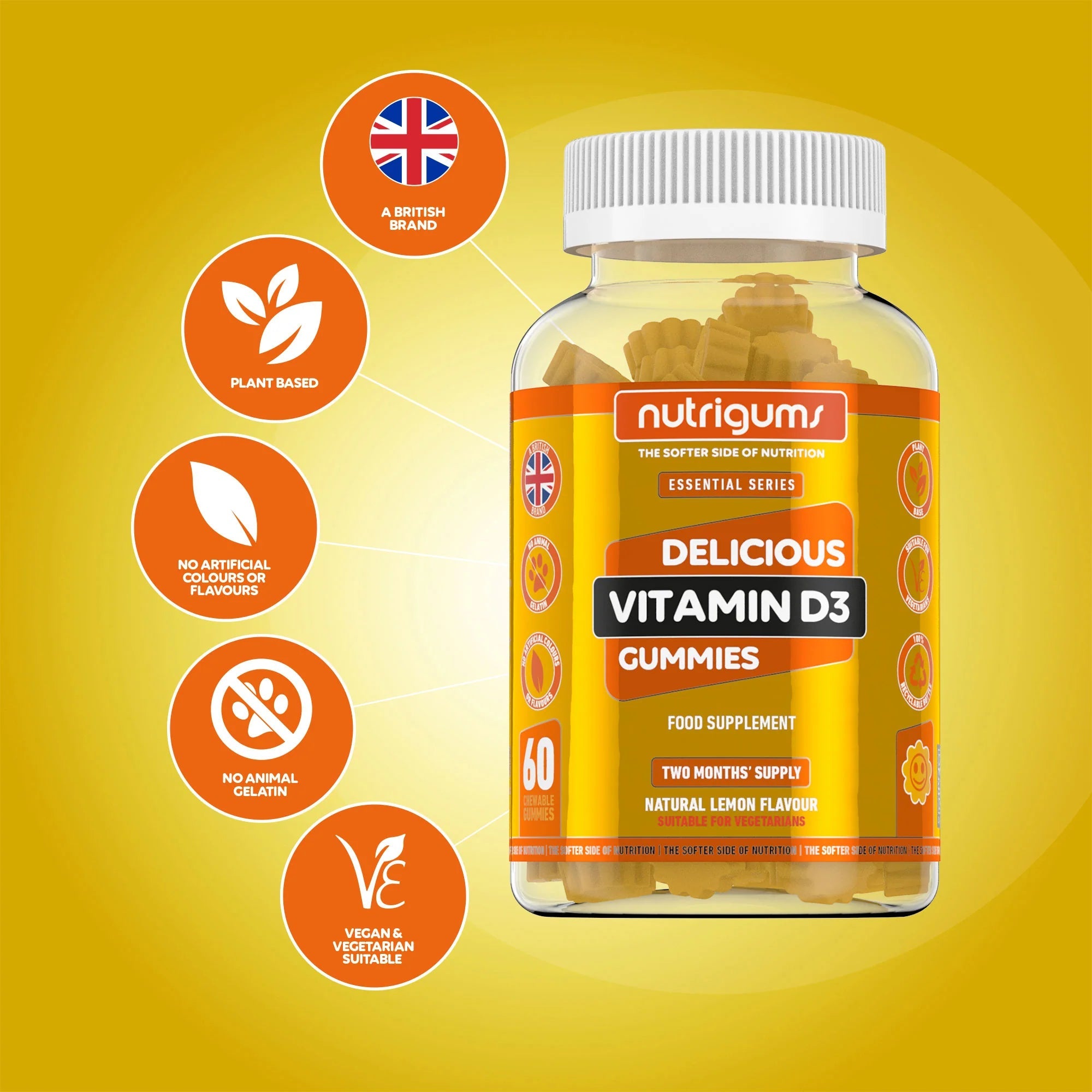 Nutrigums Vitamin D3 1000iu Lemon Flavour - 60 Vegetarian Gummies