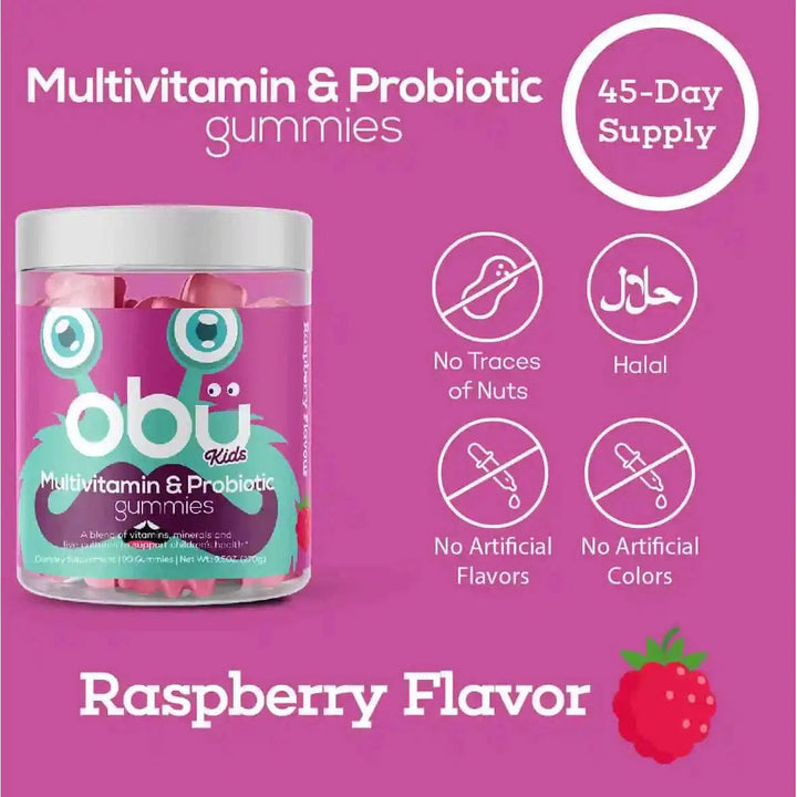 Obu Nutrition Kids Multivitamin + Probiotic Raspberry Flavour 90 Gummies