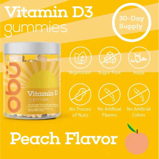 Obu Nutrition Vitamin D3 Gummies 2000IU Peach Flavour 60 Gummies