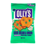 Olly's Pretzel Thins, Sour Cream & Onion , Healthy Plant-Based Vegan, Low Calorie Snack, Low Fat, Source of Fibre, No Preservatives 35g