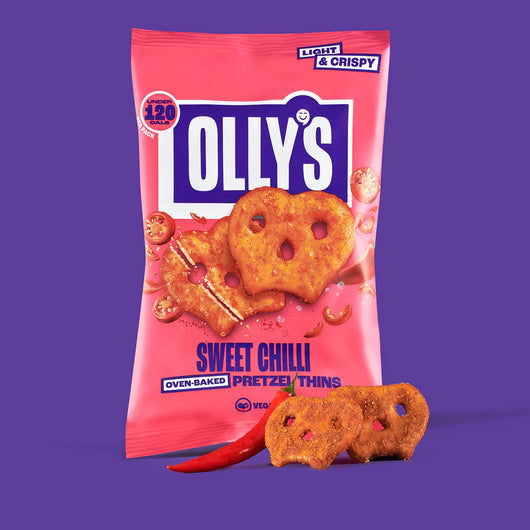 Olly's Pretzel Thins, Sweet Chilli, Healthy Plant-Based Vegan, Low Calorie Snack, Low Fat, Source of Fibre, No Preservatives 35g