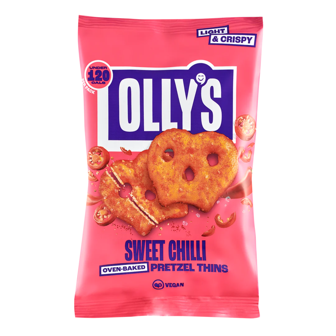 Olly's Pretzel Thins, Sweet Chilli, Healthy Plant-Based Vegan, Low Calorie Snack, Low Fat, Source of Fibre, No Preservatives 35g