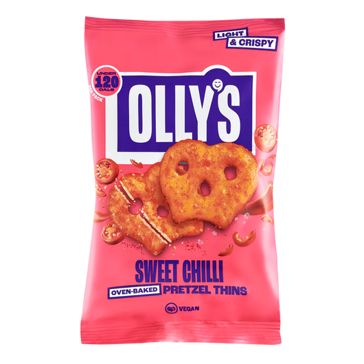 Olly's Pretzel Thins, Sweet Chilli, Healthy Plant-Based Vegan, Low Calorie Snack, Low Fat, Source of Fibre, No Preservatives 35g