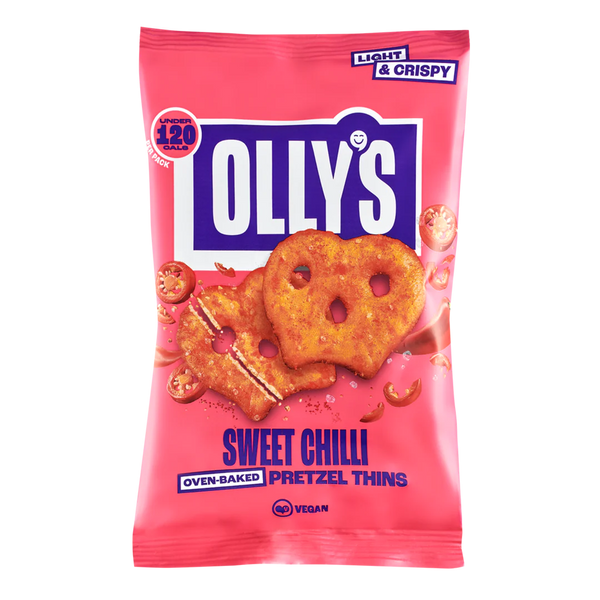 Olly's Pretzel Thins, Sweet Chilli, Healthy Plant-Based Vegan, Low Calorie Snack, Low Fat, Source of Fibre, No Preservatives 35g