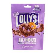 Olly's Pretzels Milk Chocolate Coated Pretzel Thins, 100% Belgian Chocolate, Healthy Plant-Based Vegan Snacks, Low Calorie Snacks, No Artificial Preservatives 90g