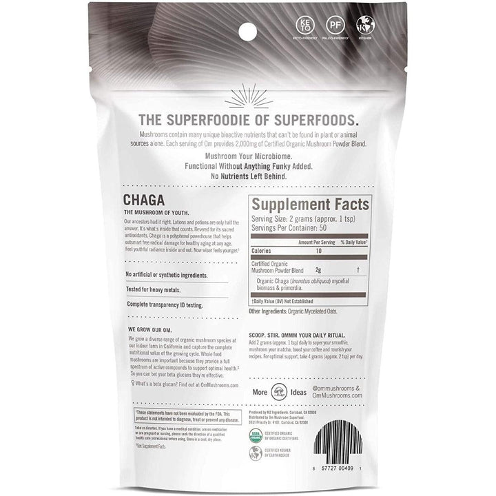 Om Mushroom Superfood Chaga Organic Mushroom Powder Gluten Free 100g