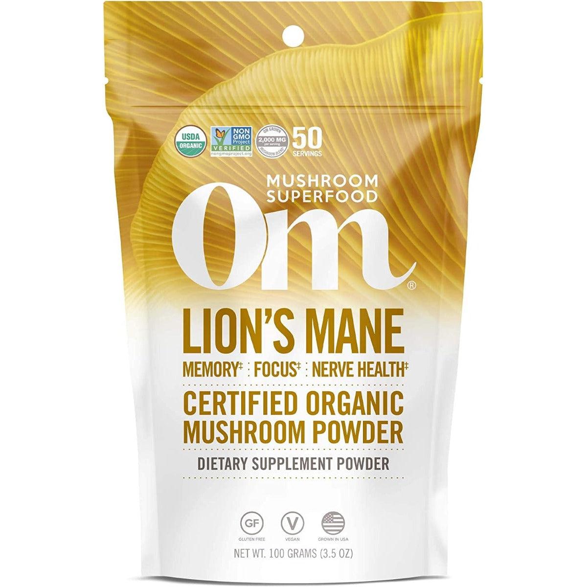 Om Mushroom Superfood Lion's Mane Organic Mushroom Powder Gluten Free 100g