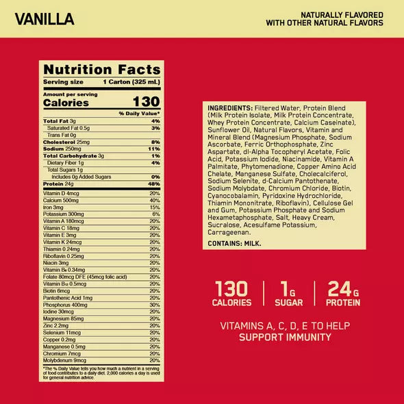 Optimum Nutrition GOLD STANDARD® Ready To Drink Protein Shake 24g protein Vanilla 325 ml