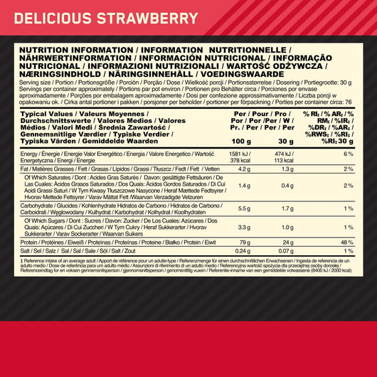 Optimum Nutrition Gold Standard 100% Whey Protein Powder Delicious Strawberry 2.27KG