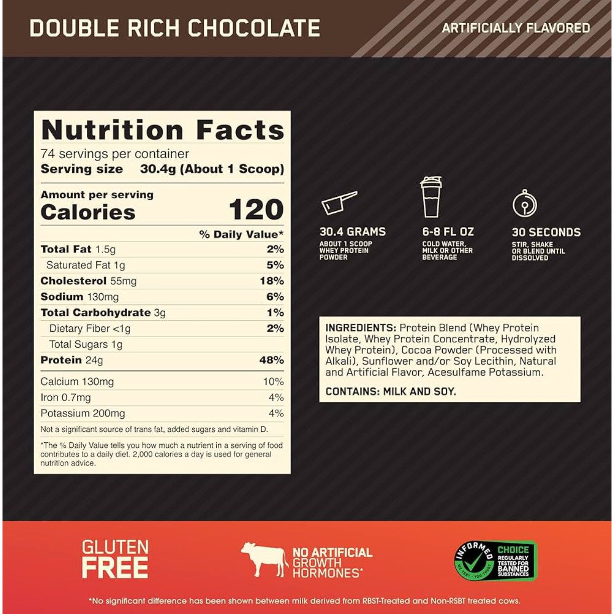 Optimum Nutrition Gold Standard 100% Whey Protein Powder Double Rich Chocolate 2.27KG