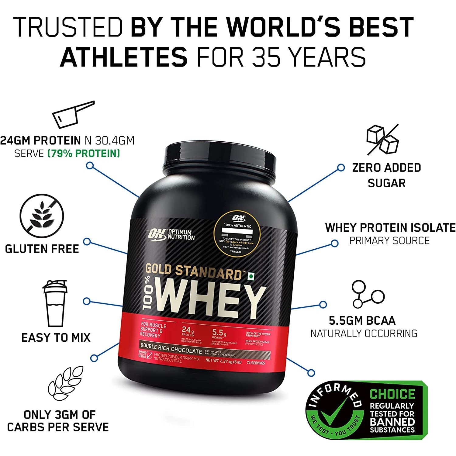 Optimum Nutrition Gold Standard 100% Whey Protein Powder Extreme Milk Chocolate 2.27KG