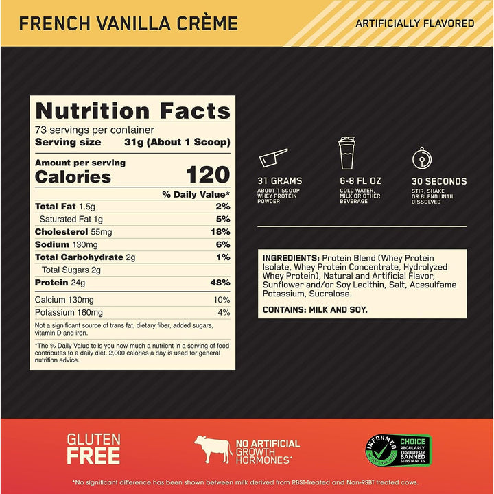 Optimum Nutrition Gold Standard 100% Whey Protein Powder French Vanilla Creme 2.27KG