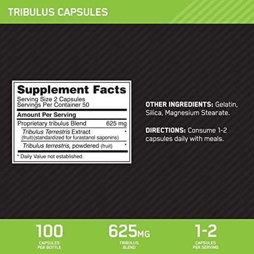 Optimum Nutrition Tribulus Standardized Tribulus Blend 625mg, Testosterone Booster Supplement, 100 Capsules