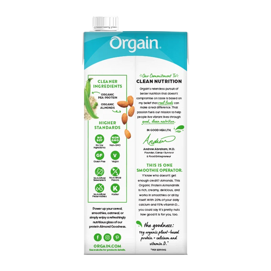 Orgain Organic Almond Milk Vanilla Flavored Lightly Sweetened Dairy Free Gluten Free Soy Free 946ml