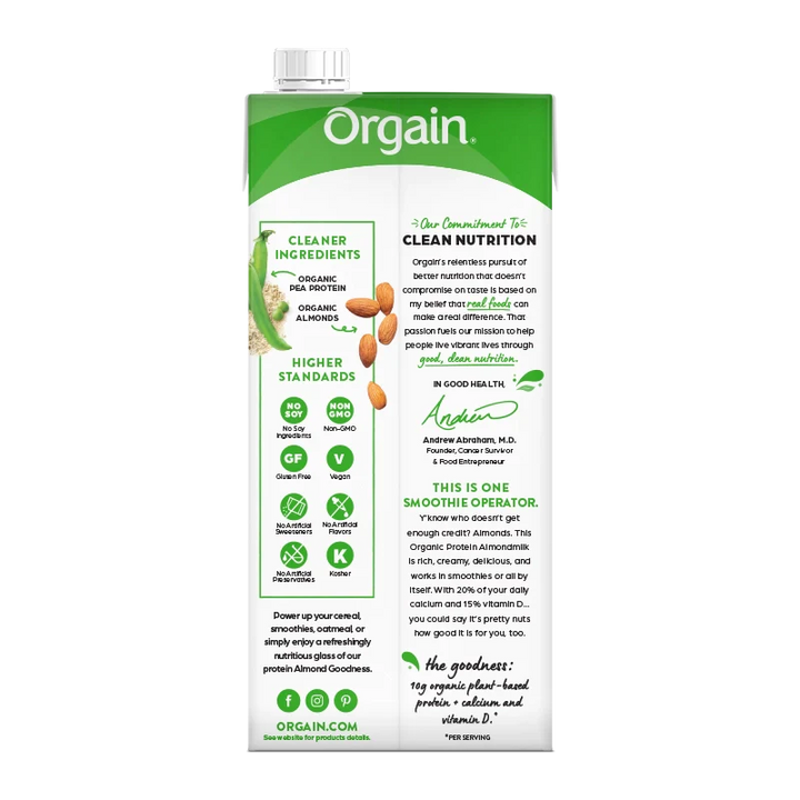 Orgain Organic Almond Milk Vanilla Unsweetened Dairy Free Gluten Free Soy Free 946ml