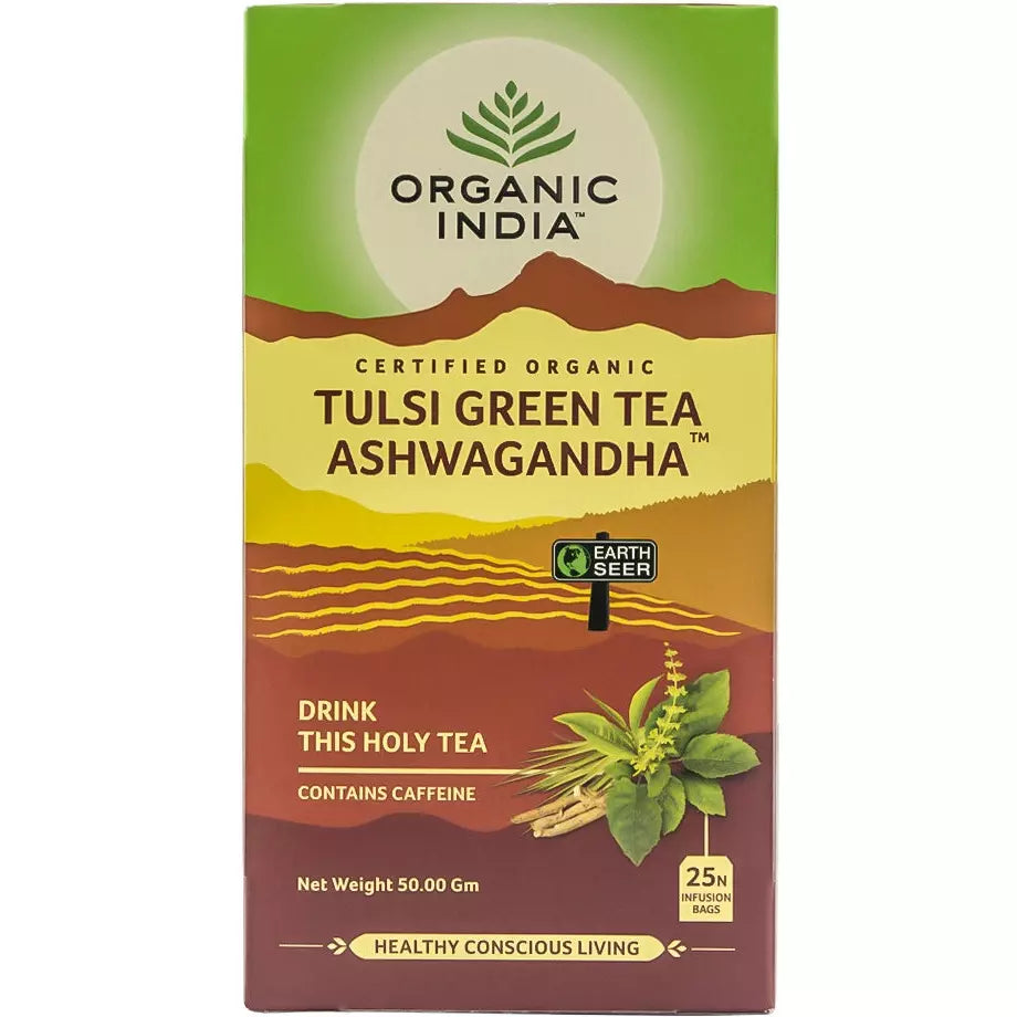 اورجانيك انديا شاي أخضر عضوي مع الاشواغندا، 25 كيسًا