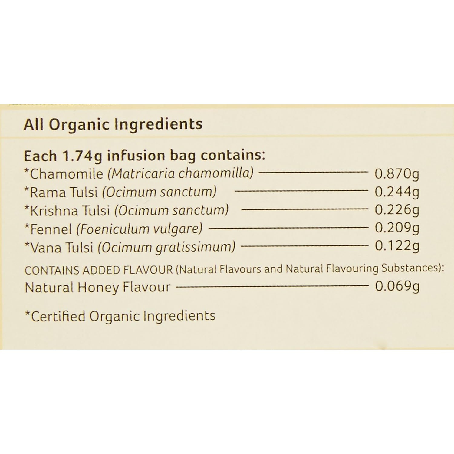 Organic India Certified Organic Tulsi Honey Chamomile 25 Bags
