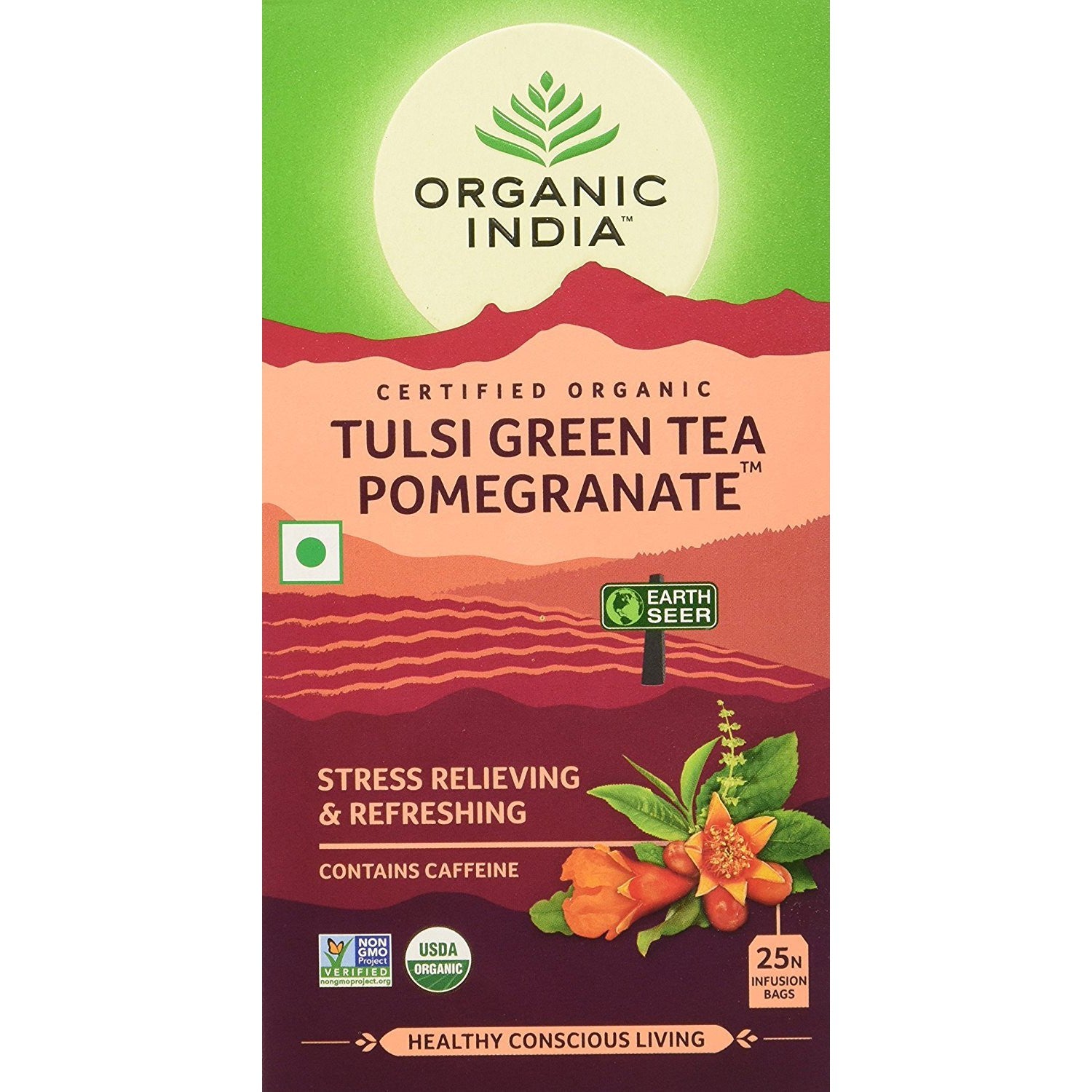 Organic India Certified Organic Tulsi Pomegranate Green 25 Bags