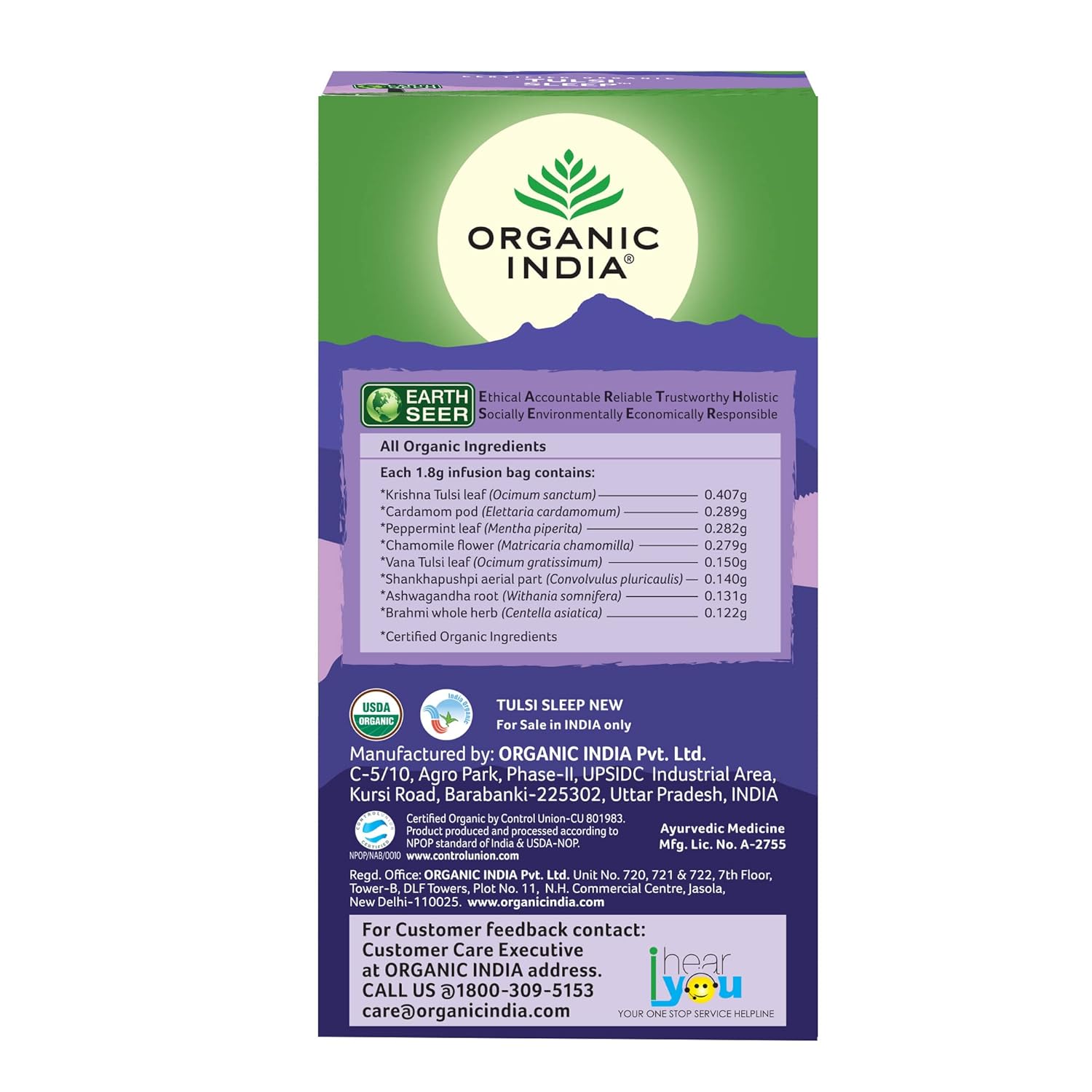 Organic India Tulsi Sleep Wellness Tea with Ashwagandha and Chamomile 25 Tea Bags