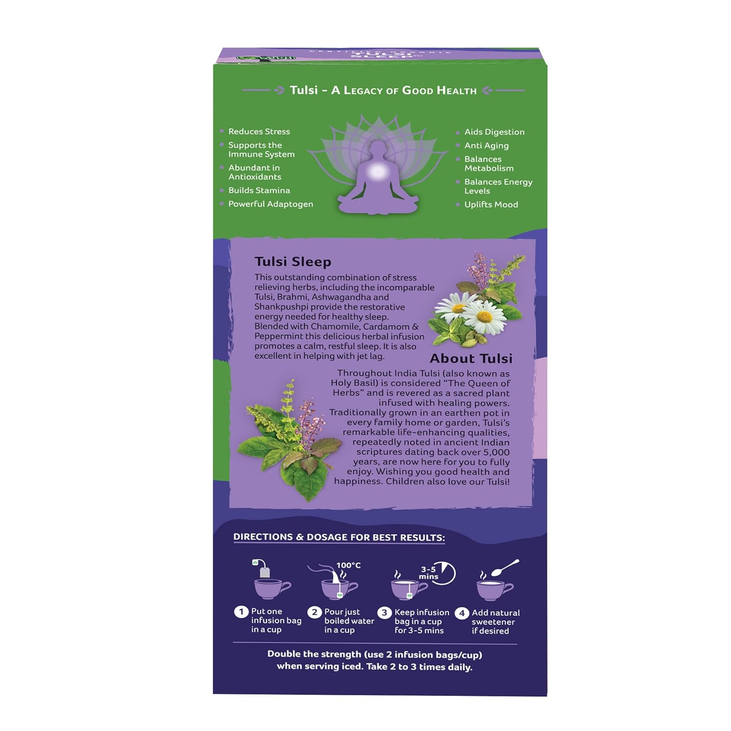 Organic India Tulsi Sleep Wellness Tea with Ashwagandha and Chamomile 25 Tea Bags