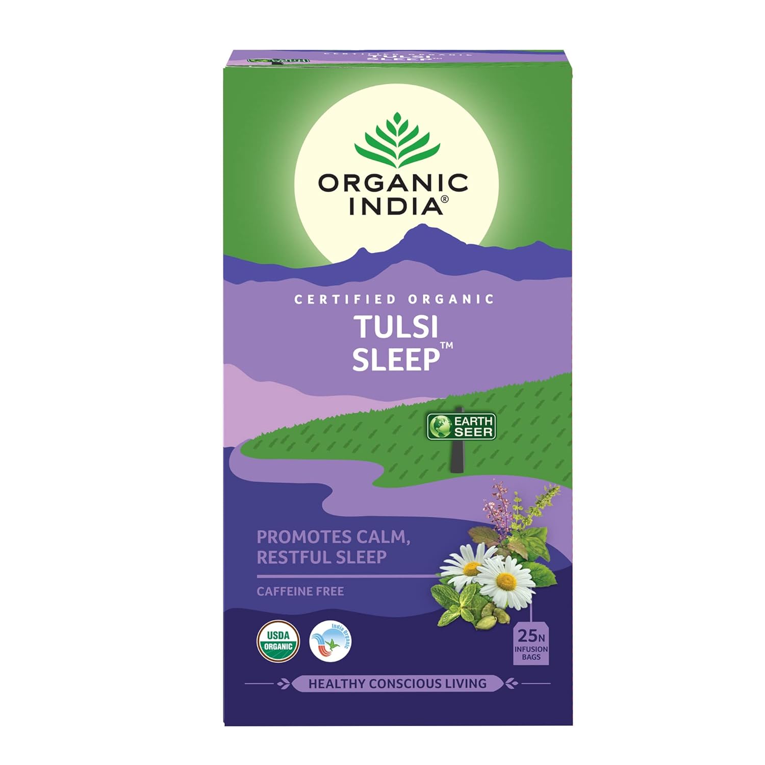 أورجانيك انديا شاي الأعشاب العضوي للمساعدة على النوم مع الاشواغندا والبابونج والنعناع 25 كيس شاي