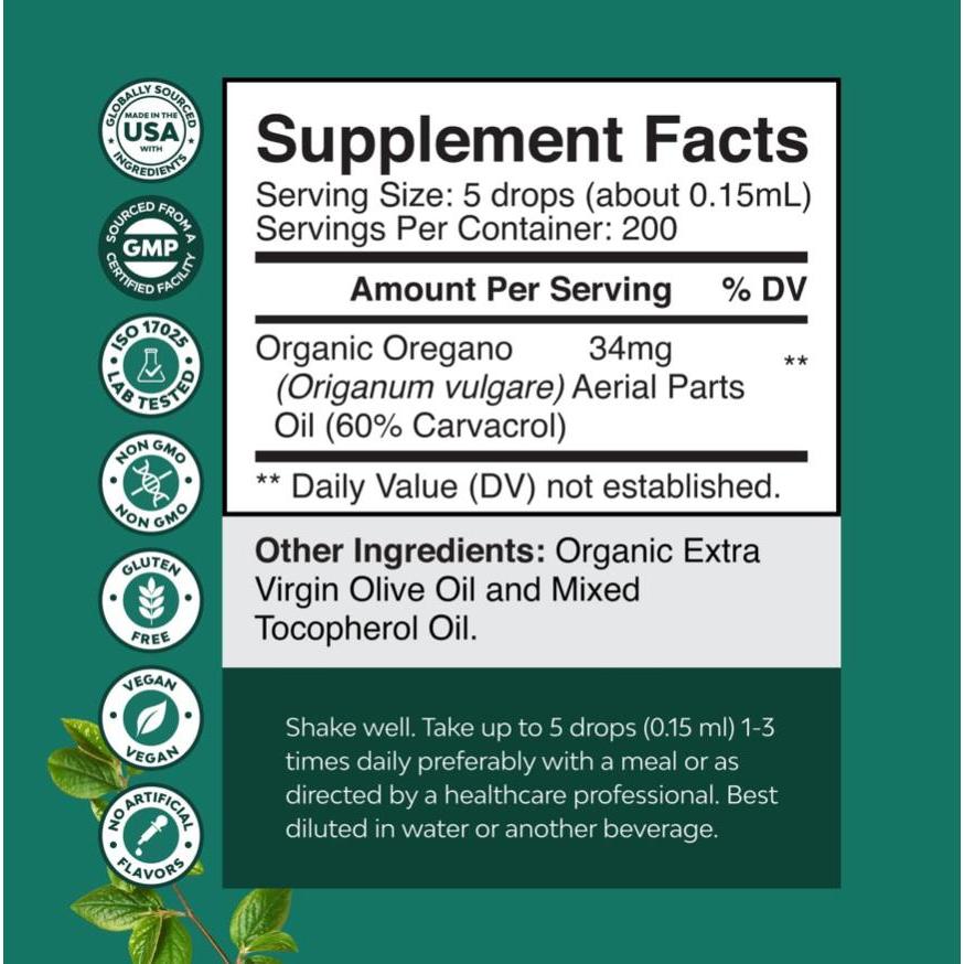 Organic Oregano Oil Liquid Drops for Adults and Kids 30ML