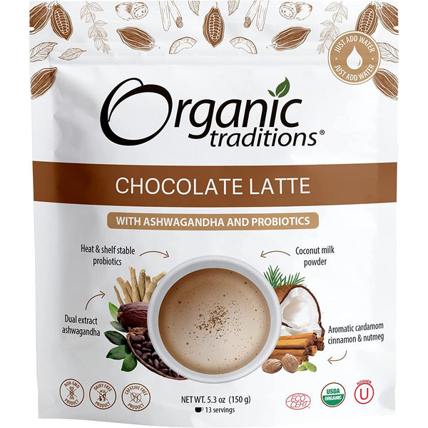 Organic Traditions Chocolate Latte with Ashwagandha & Probiotics 150 g