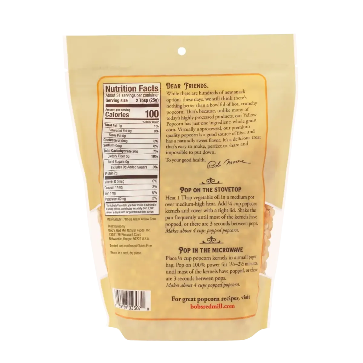 Bob's Red Mill Yellow Popcorn Gluten Free 850g