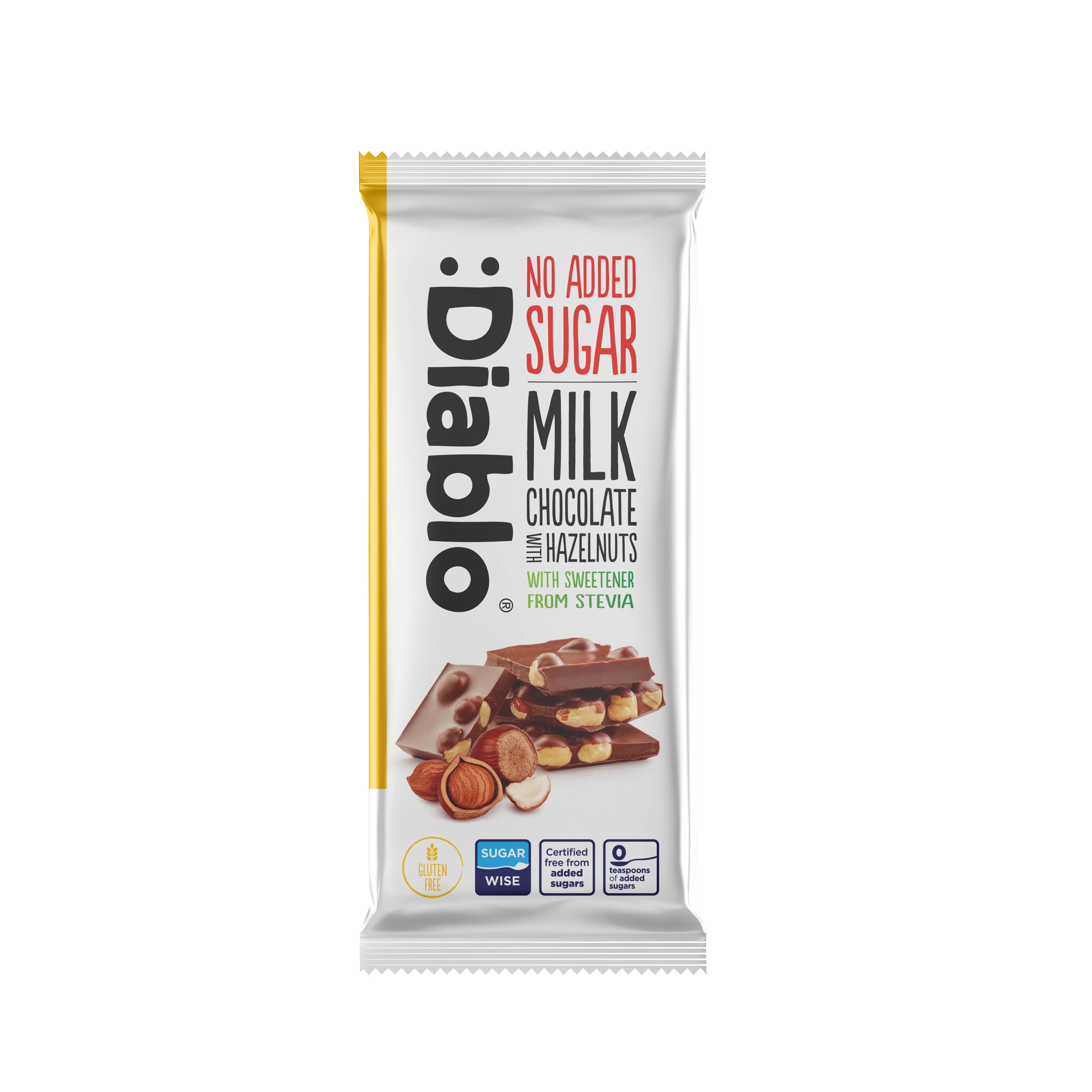 Diablo Sugar Free sugar Milk Chocolate with hazeinuts with Stevia Gluten Free 75g