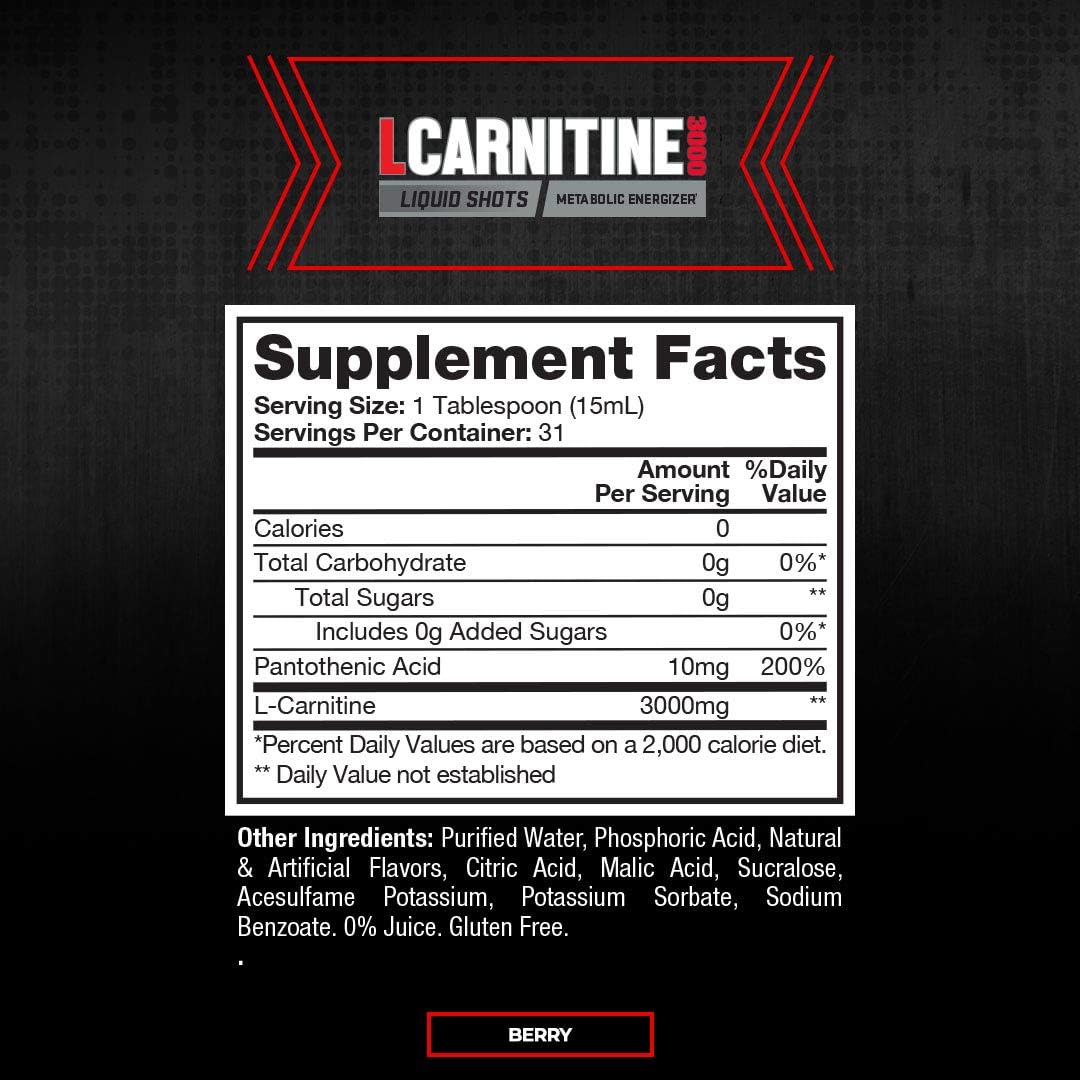PROSUPPS L-Carnitine 3000 Liquid Shots for Men and Women Berry Flavor - Workout Drink for Performance and Muscle Recovery (31 Servings)