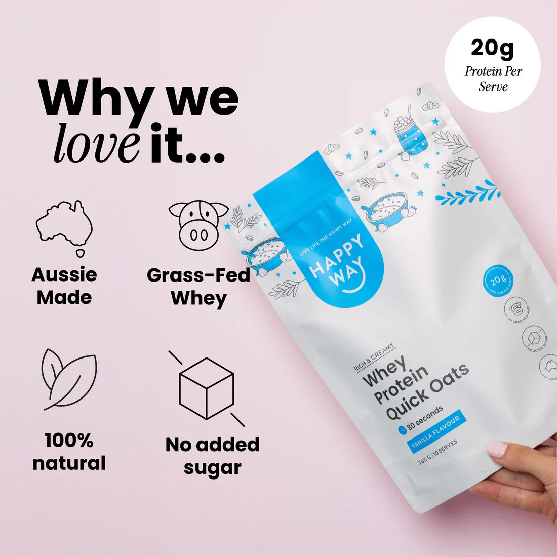 هابي واي شوفان سريع التحضير مع واي بروتين بالفانيليا 700غم