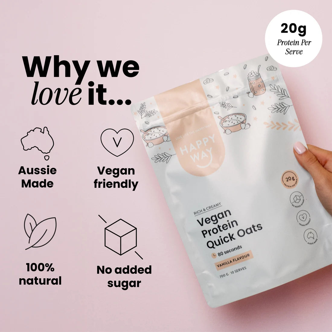 هابي واي شوفان سريع التحضير مع بروتين نباتي بالفانيليا 700غم