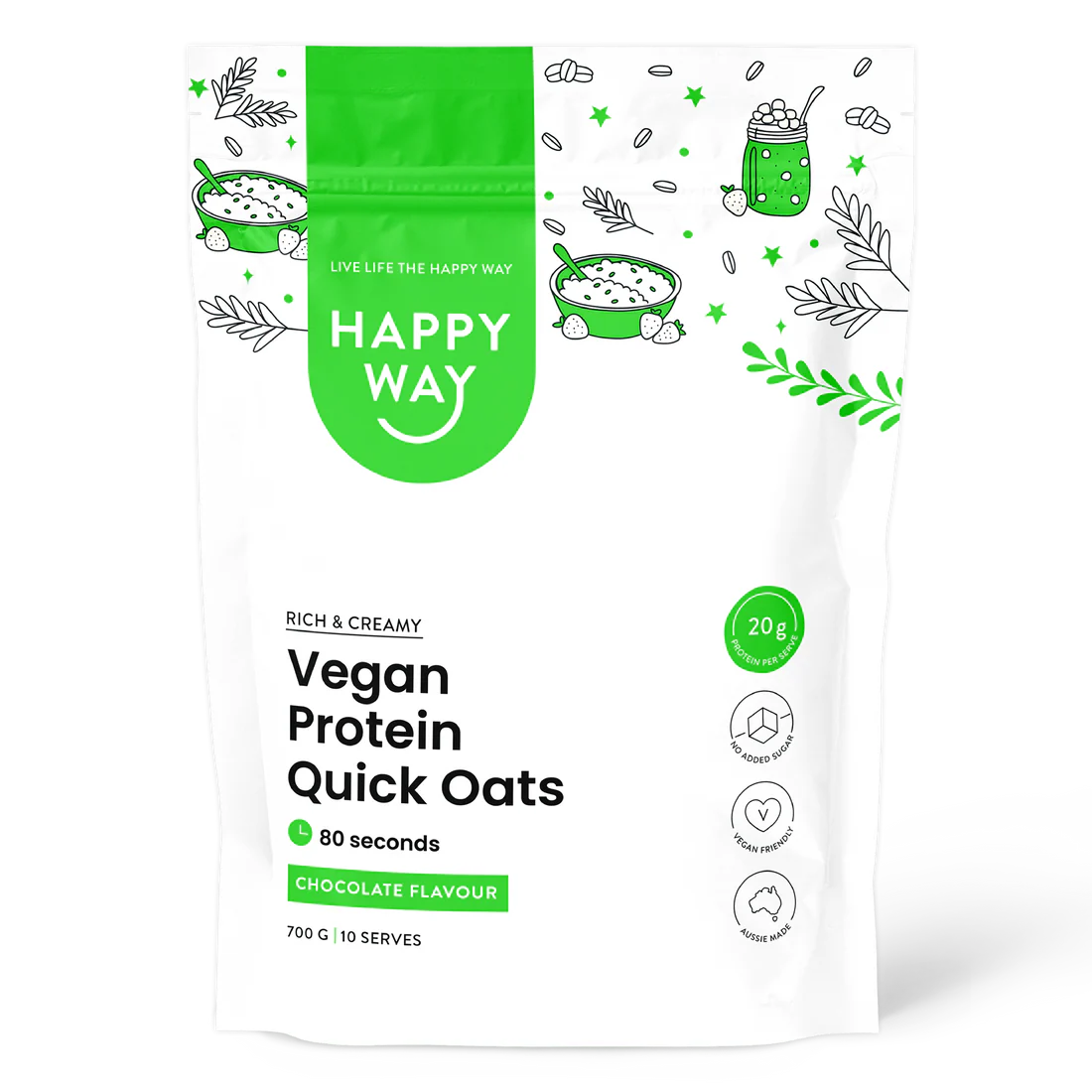 هابي واي شوفان سريع التحضير مع بروتين نباتي بالشوكولاتة 700غم