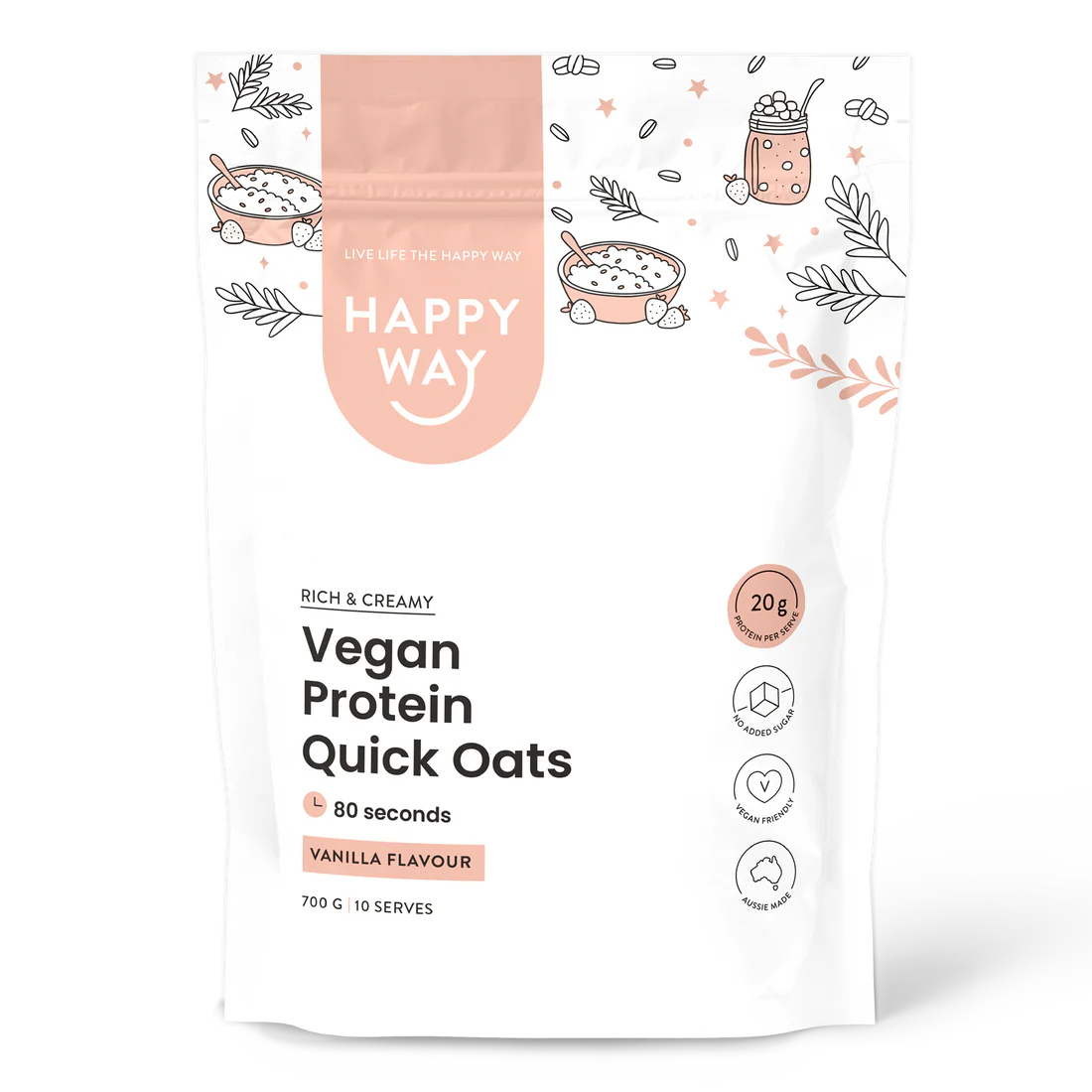 هابي واي شوفان سريع التحضير مع بروتين نباتي بالفانيليا 700غم