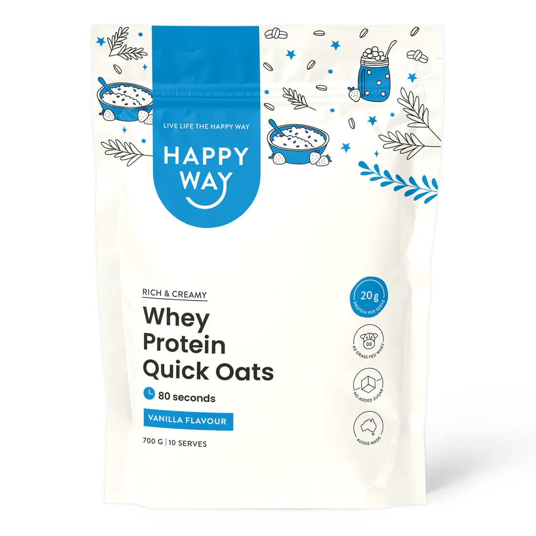 هابي واي شوفان سريع التحضير مع واي بروتين بالفانيليا 700غم