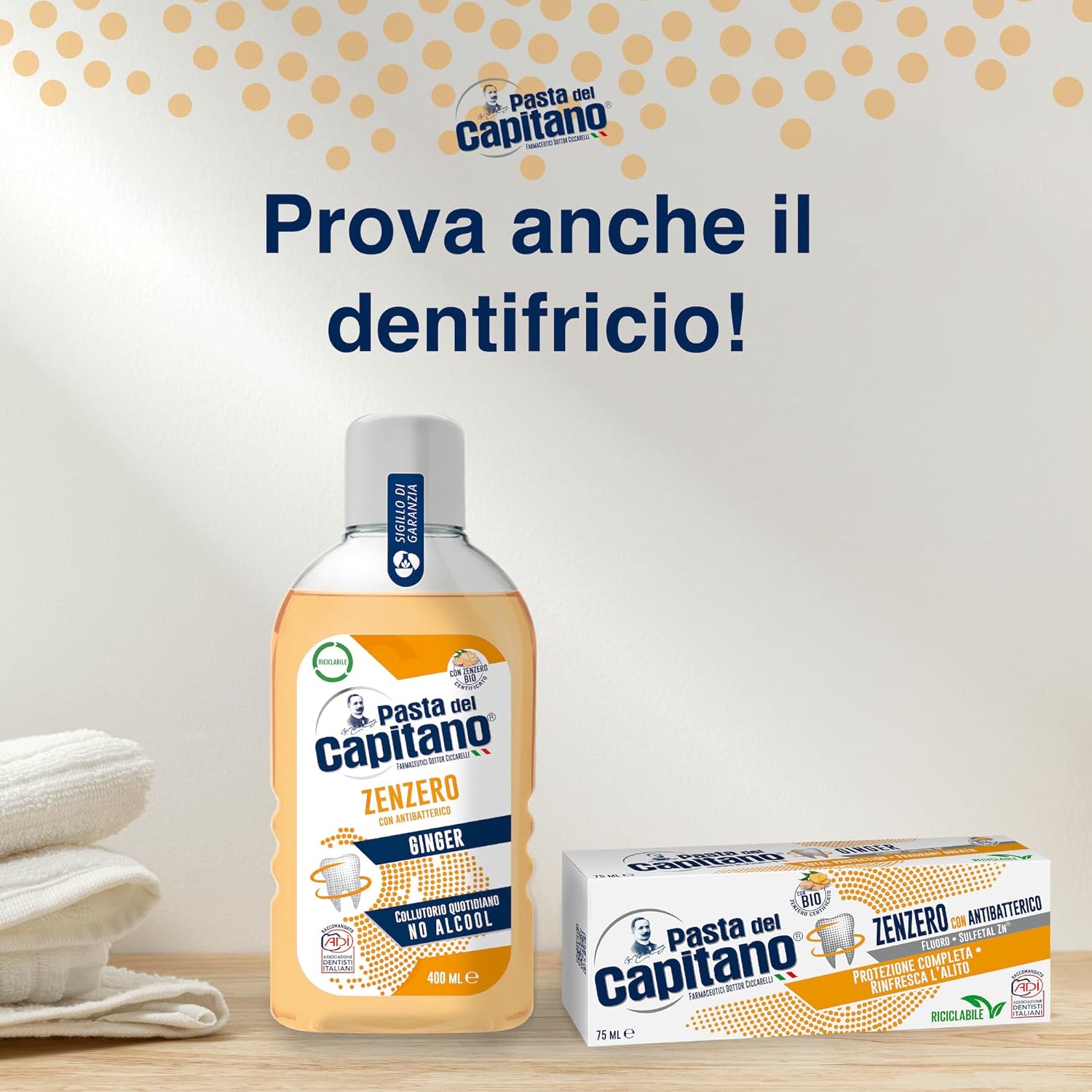 Pasta Del Capitano Zenzero Mouthwash Ginger flavored Alcohol-free 400 ml