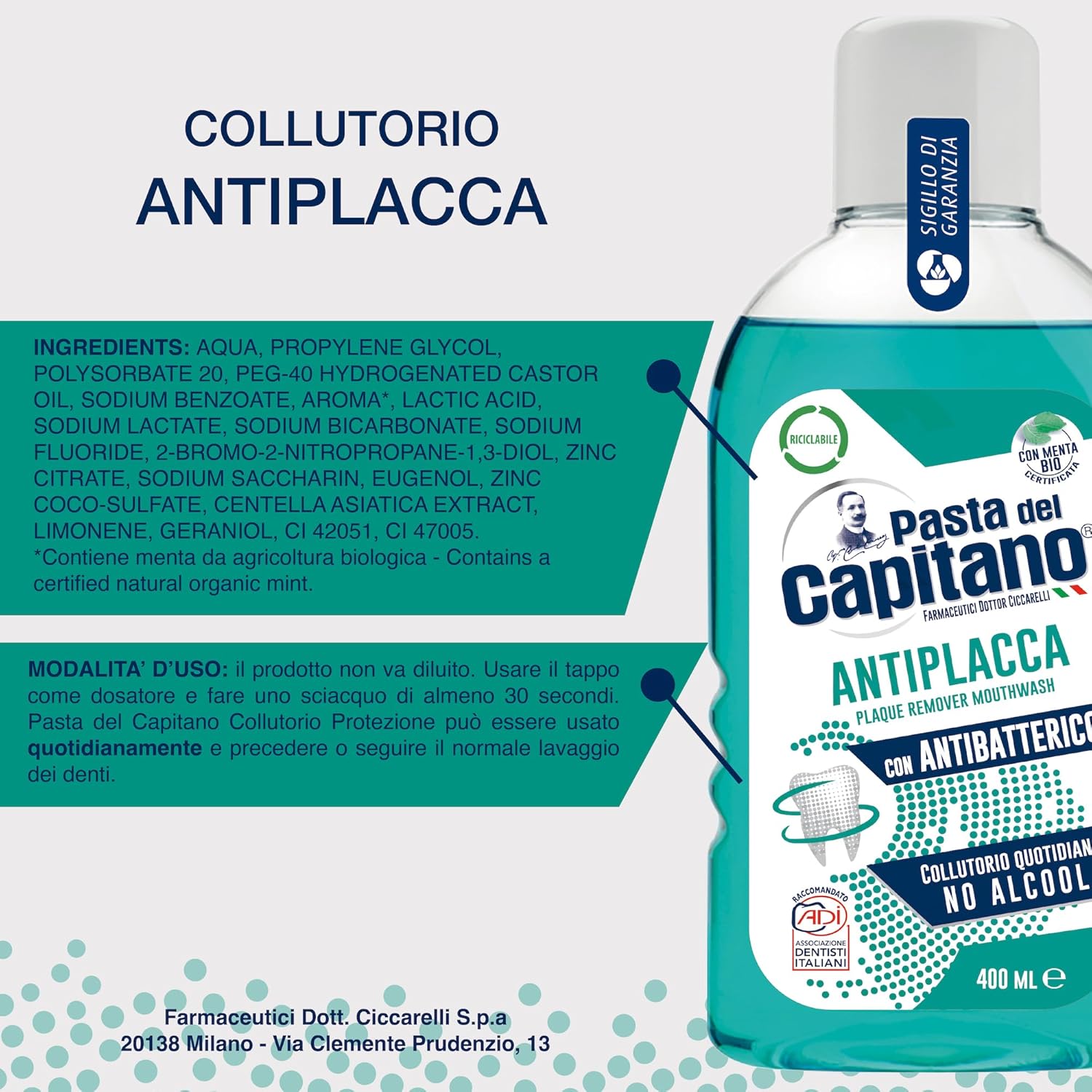 Pasta del Capitano Antiplacca Mouthwash No Alcohol 400 ml