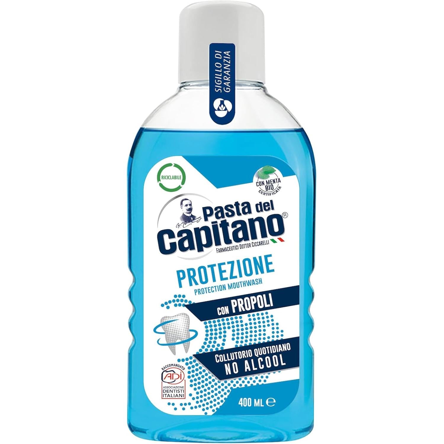 Pasta del Capitano Protezione Mouthwash No Alcohol with Propolis extract and Green Tea 400 ml