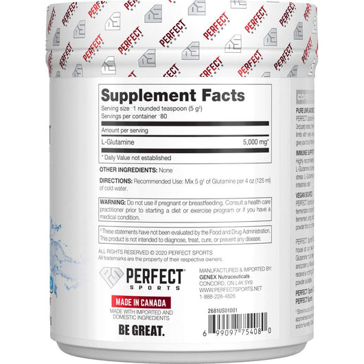 Perfect Sports 100% Pure Glutamine 400g Unflavoured Pharmaceutical Grade