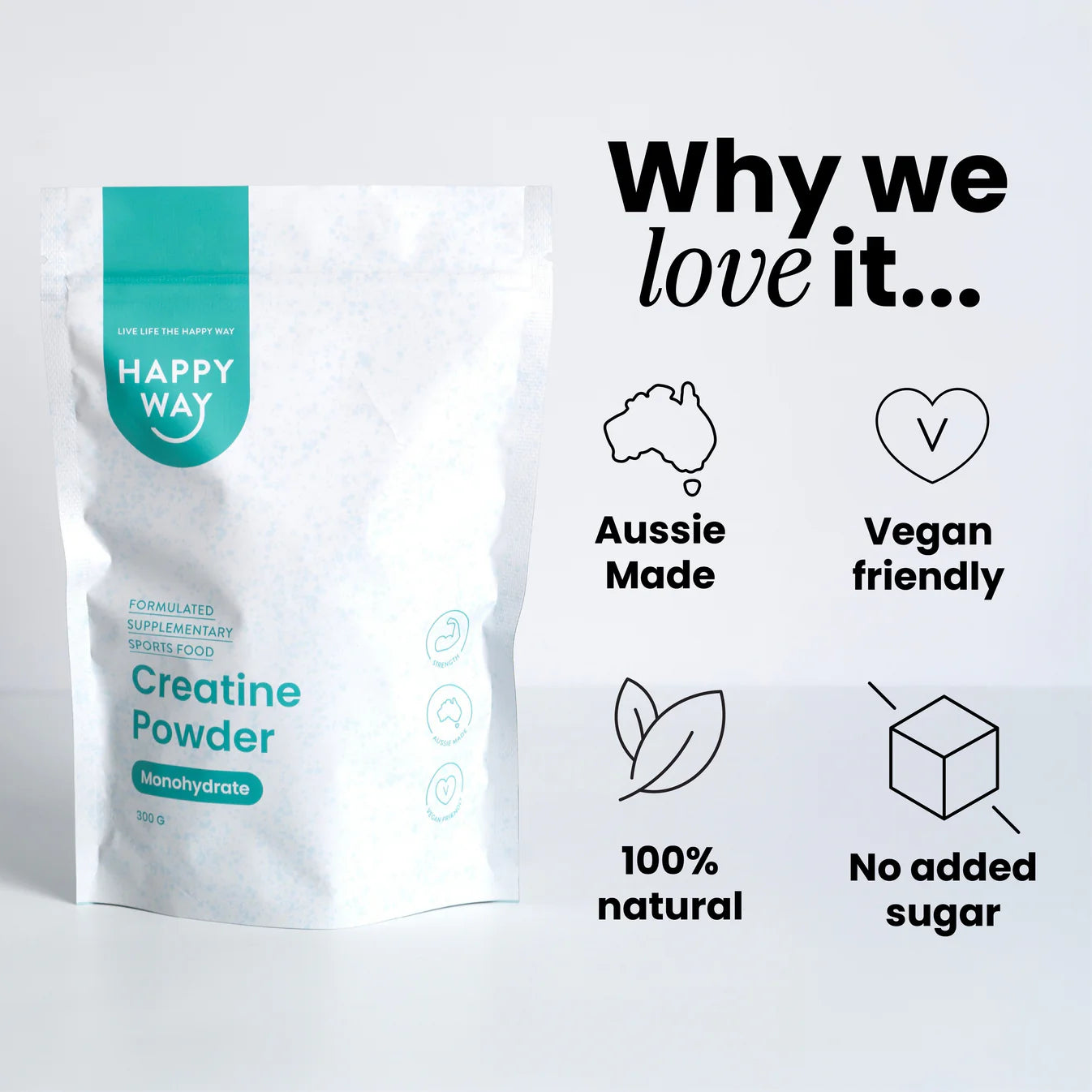 هابي واي مسحوق كرياتين أحادي الهيدرات النقي بدون نكهة 300غم